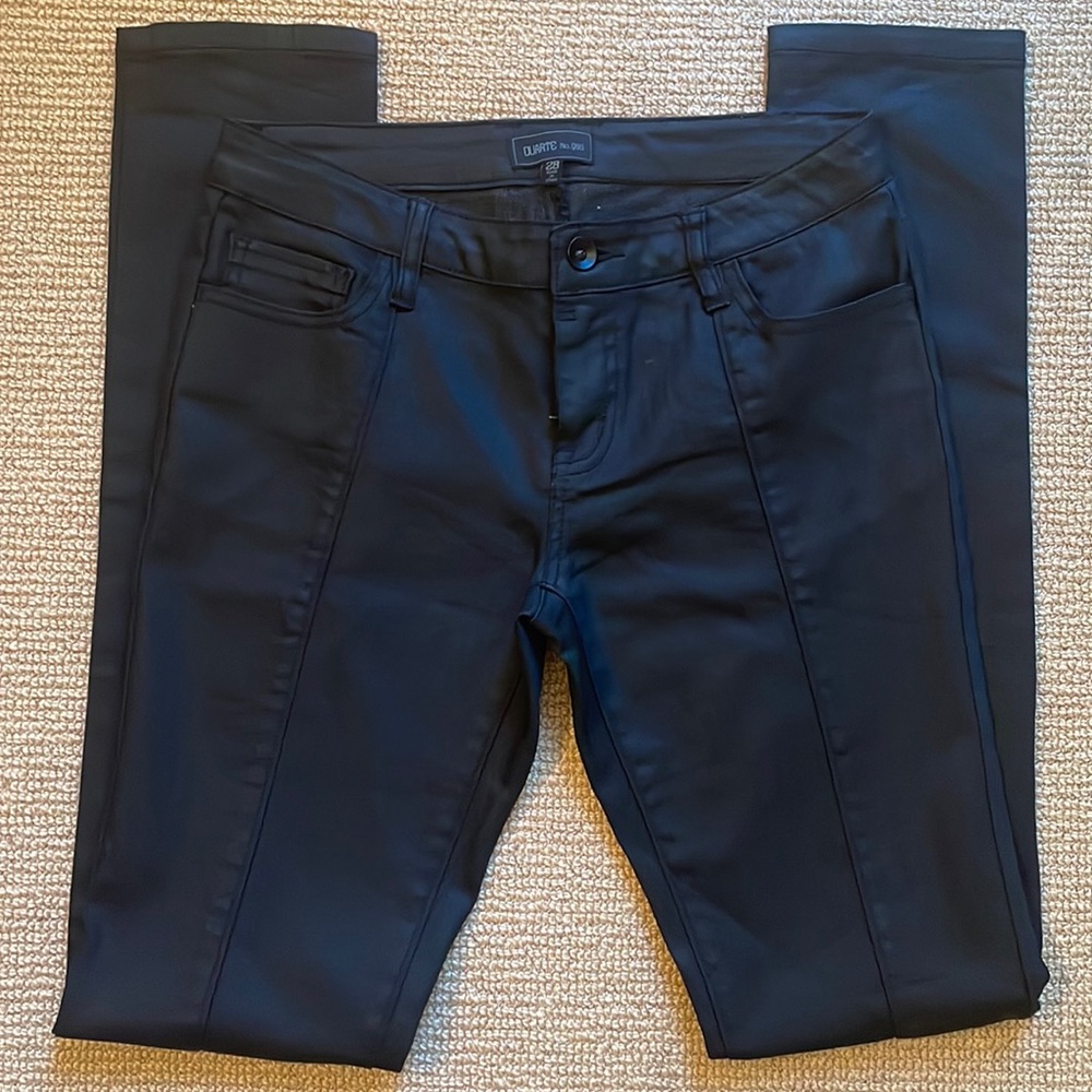Duarte No. Q65 Women’s Black Coated Waxed Seam Detail Moto Jeans Size 28